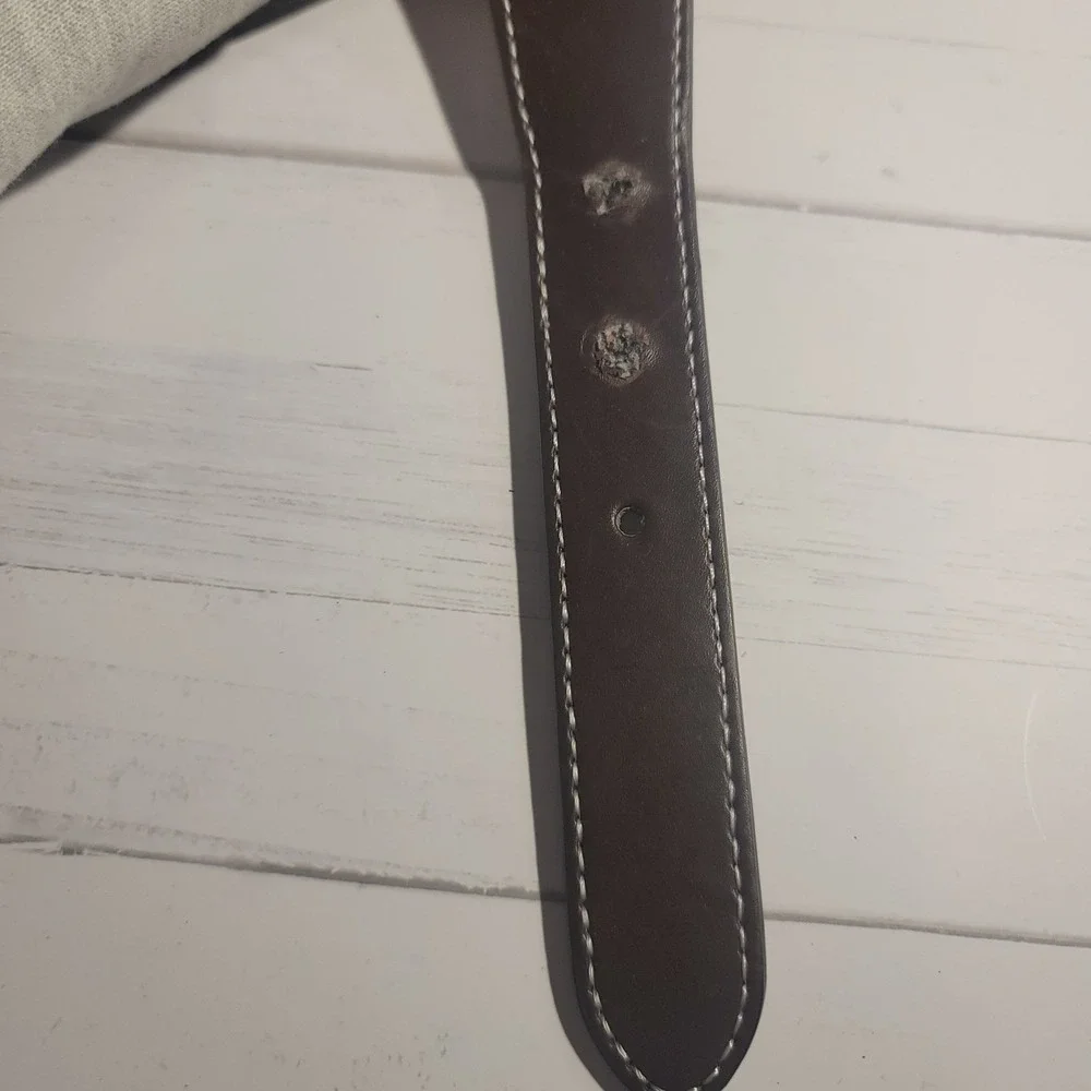 Navy‎ Blue Canvas Woven Belt Large Brown Leather Preppy Casual Business